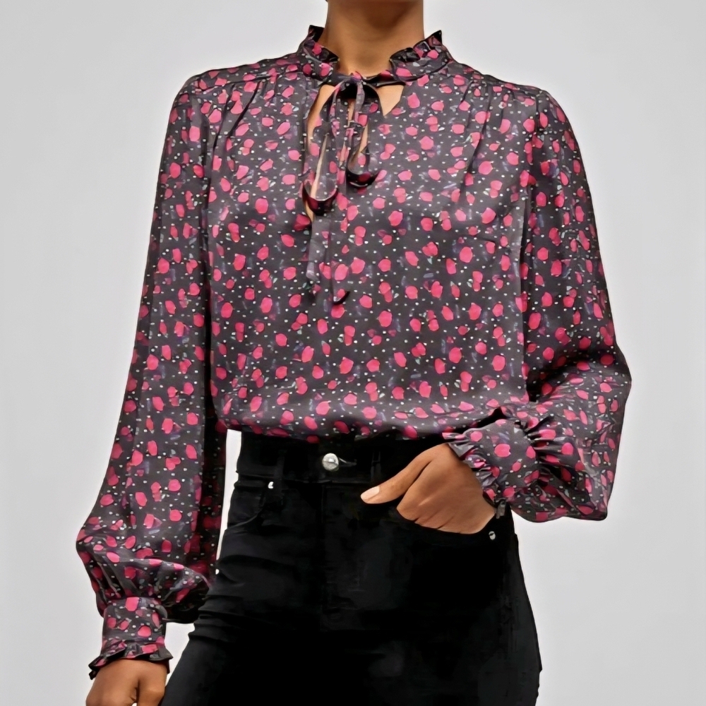 Women's Pink and Black Patterned Blouse